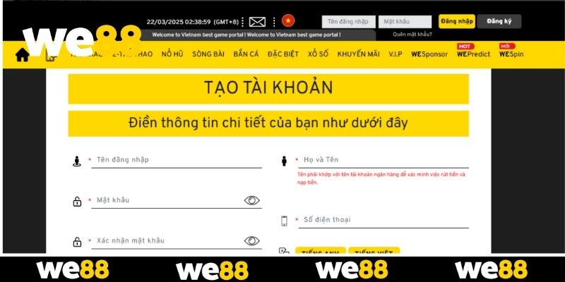 Các bước tạo tài khoản WE88 Các bước tạo tài khoản WE88